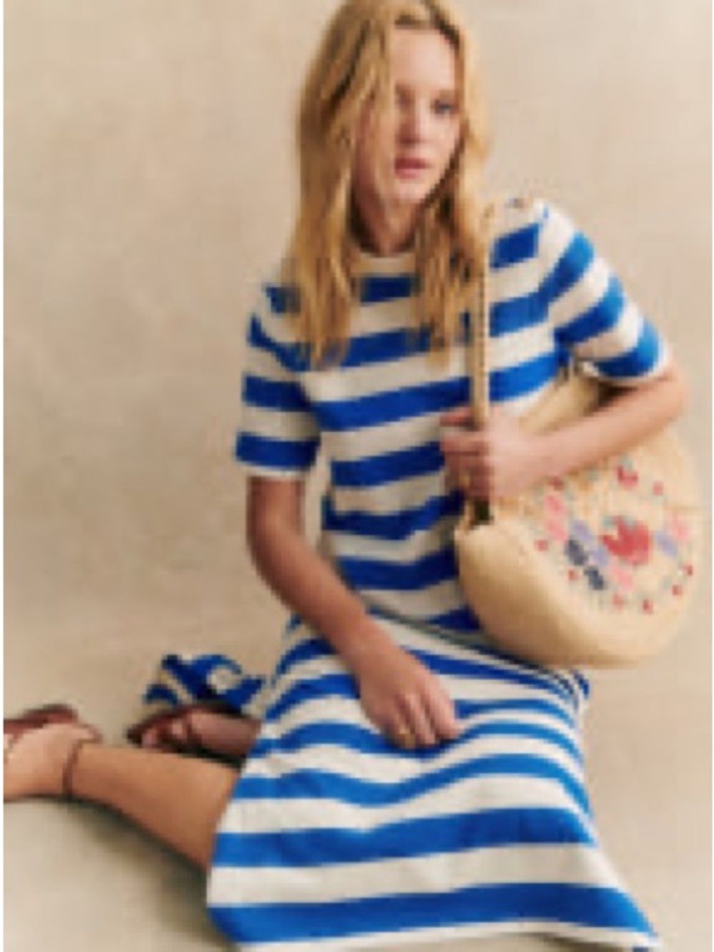 Seźane Blue and White Striped Knit Dress - Women